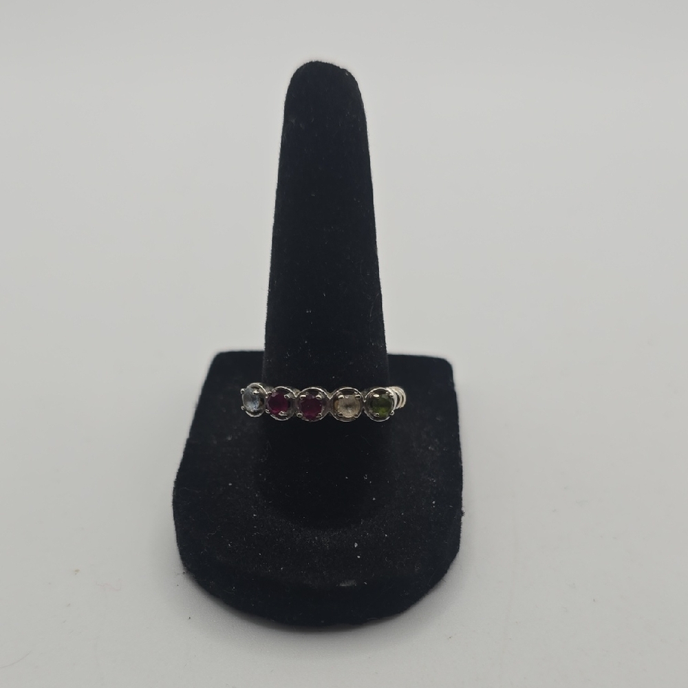 10k White Gold Multi-Color Gemstone Ring